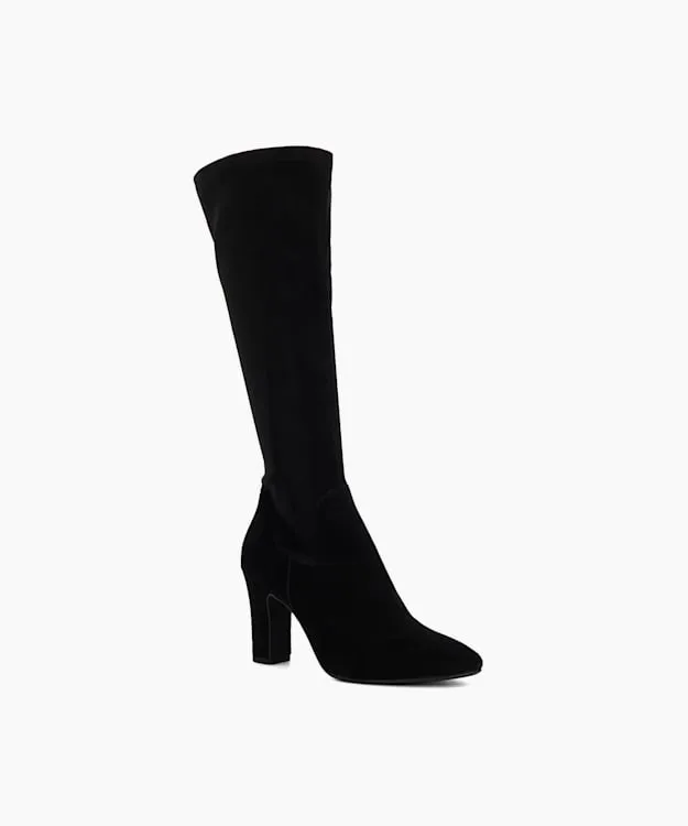 Women Dune London Wide Fit Boots Almond Toe Block Heel Boots Black