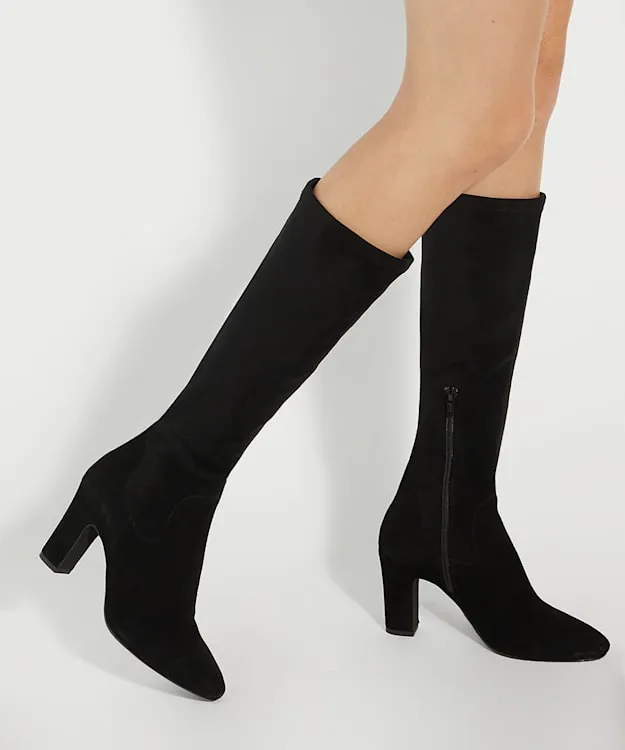 Women Dune London Wide Fit Boots Almond Toe Block Heel Boots Black