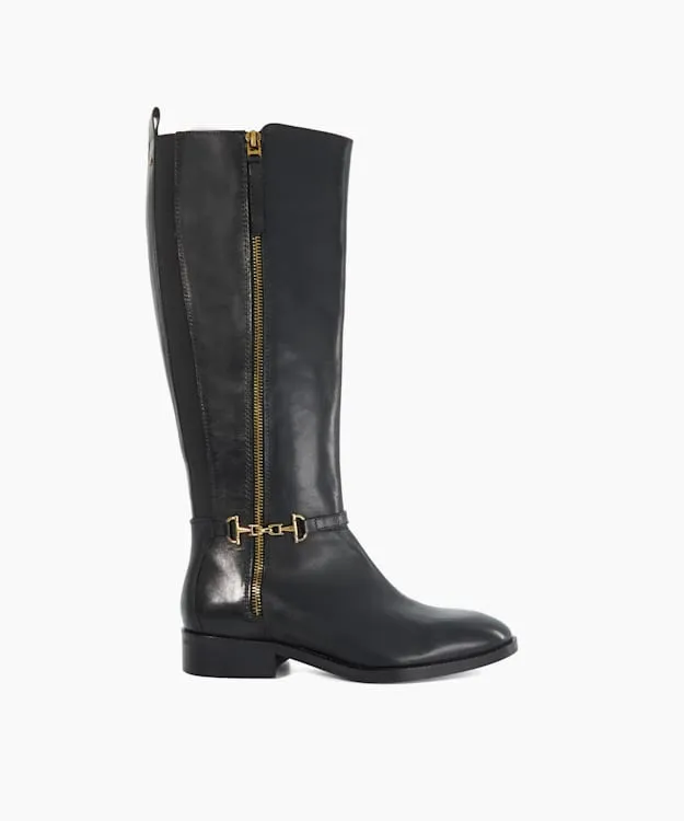 Women Dune London Wide Fit Boots Knee High Boots With Signature Buckle Detail Black