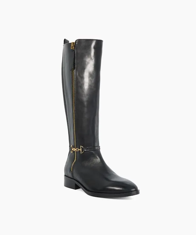 Women Dune London Wide Fit Boots Knee High Boots With Signature Buckle Detail Black