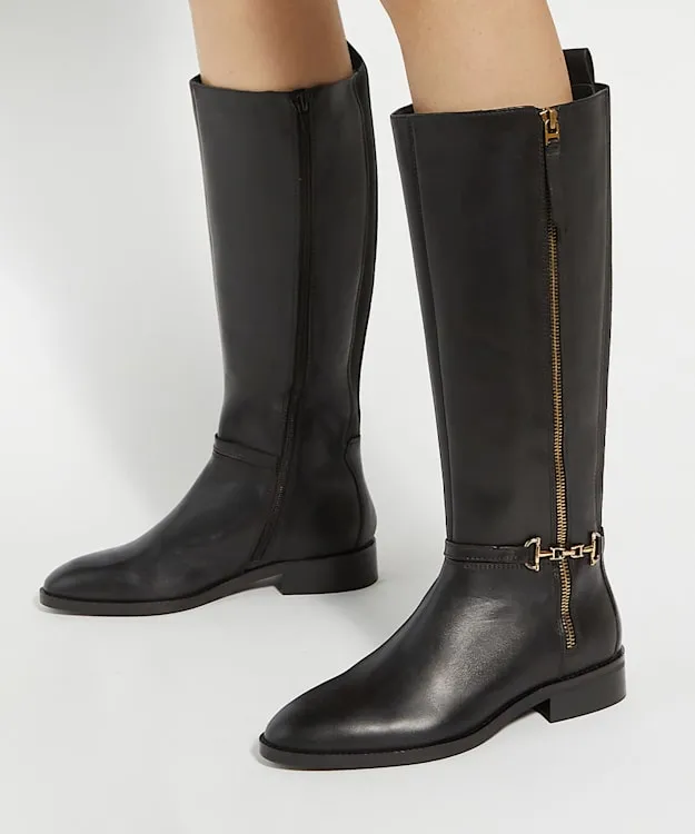 Women Dune London Wide Fit Boots Knee High Boots With Signature Buckle Detail Black