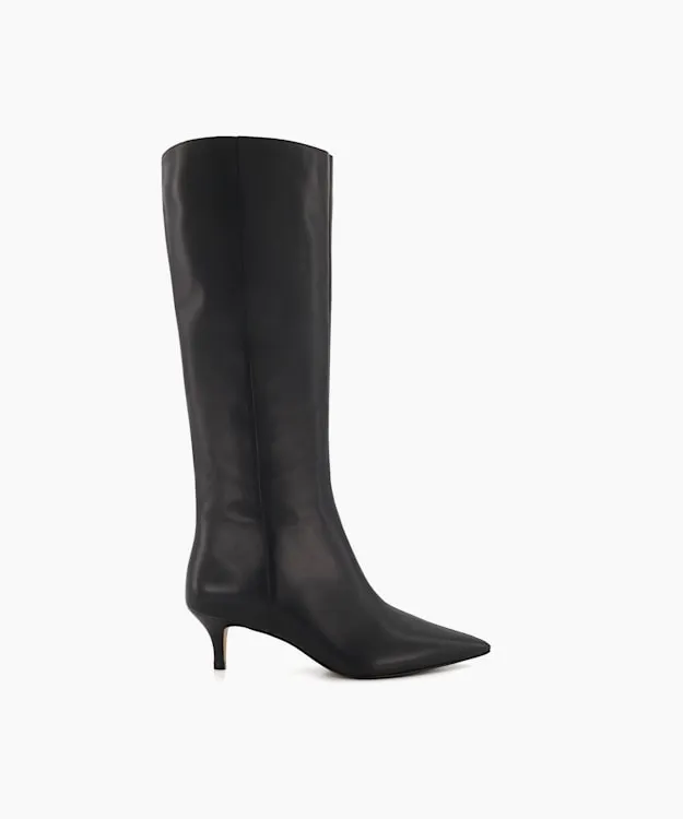 Women Dune London Wide Fit Boots Knee High Kitten Heel Boots Black