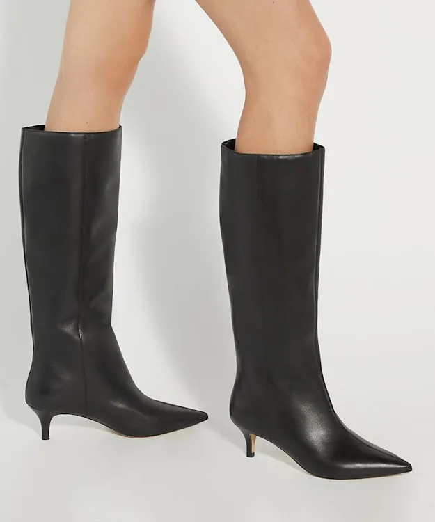Women Dune London Wide Fit Boots Knee High Kitten Heel Boots Black
