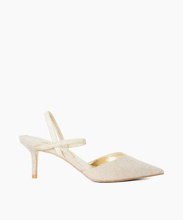 Women Dune London Wide Fit Shoes Wide Fit Pointed Courts With Elasticated Straps Metallic