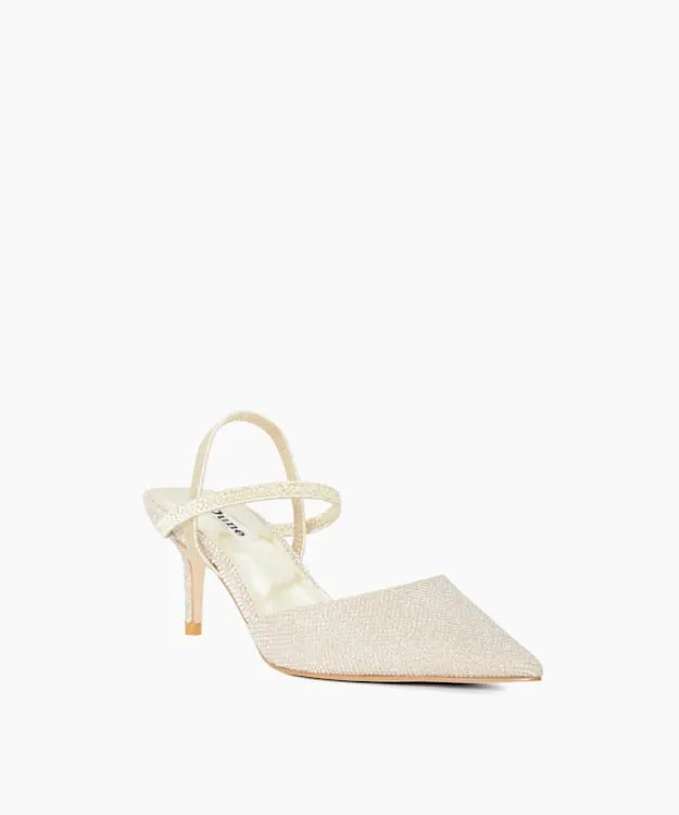 Women Dune London Wide Fit Shoes Wide Fit Pointed Courts With Elasticated Straps Metallic