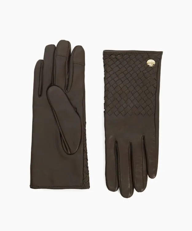 Women Dune London Winter Accessories Woven Leather Gloves Brown