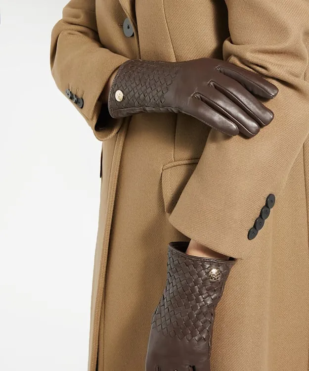 Women Dune London Winter Accessories Woven Leather Gloves Brown