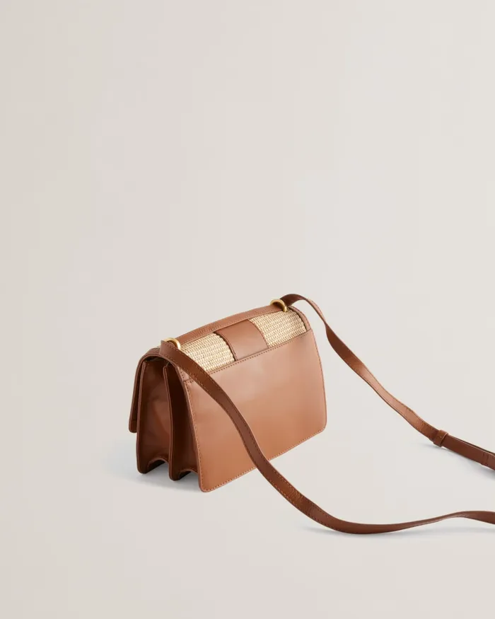 Women EDANAS 8211 Woven Leather Trim Crossbody Bag Brown Ted Baker Crossbody Bags