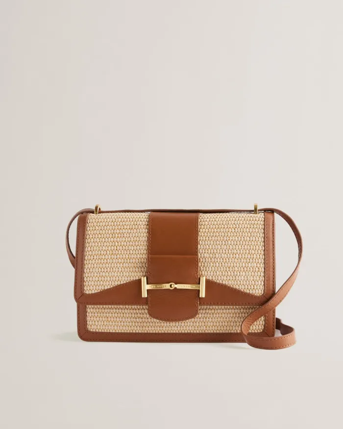 Women EDANAS 8211 Woven Leather Trim Crossbody Bag Brown Ted Baker Crossbody Bags