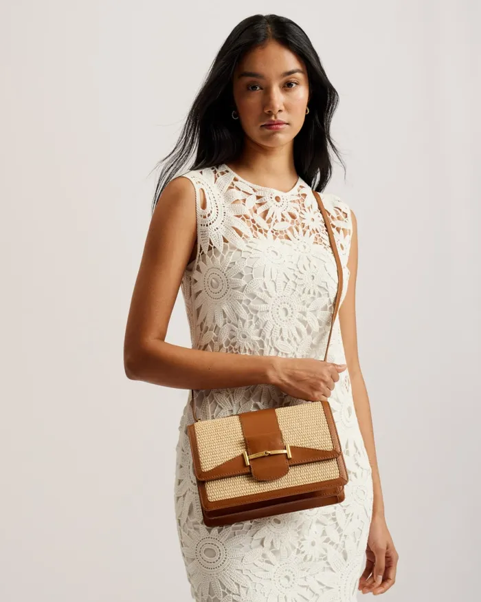 Women EDANAS 8211 Woven Leather Trim Crossbody Bag Brown Ted Baker Crossbody Bags