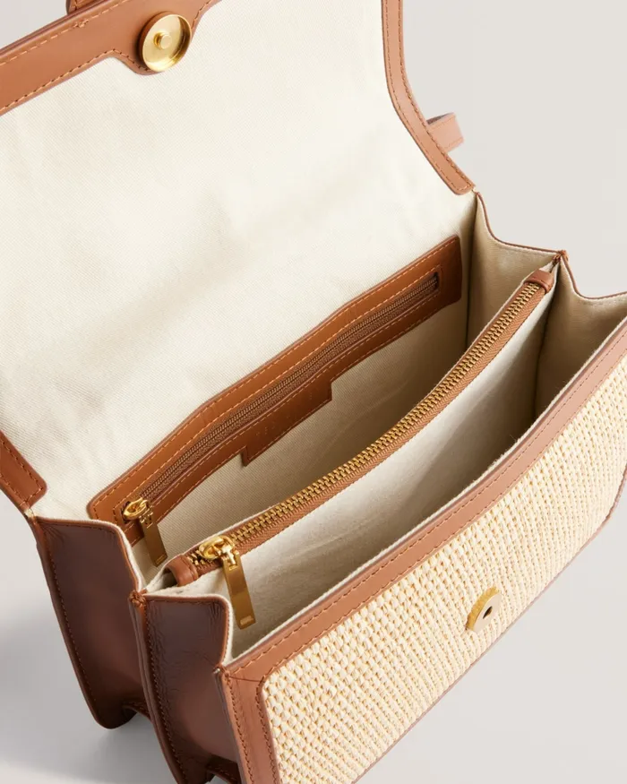 Women EDANAS 8211 Woven Leather Trim Crossbody Bag Brown Ted Baker Crossbody Bags