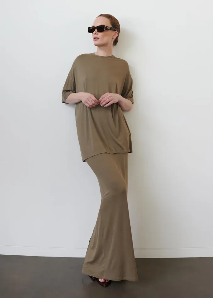 Women Ella Boxy Tee 8211 Khaki Brown The Frankie Shop Tops