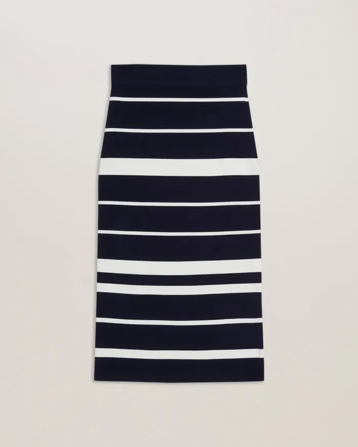 Women EMILIHA 8211 Striped Knit Bodycon Midi Skirt Navy Ted Baker Skirts