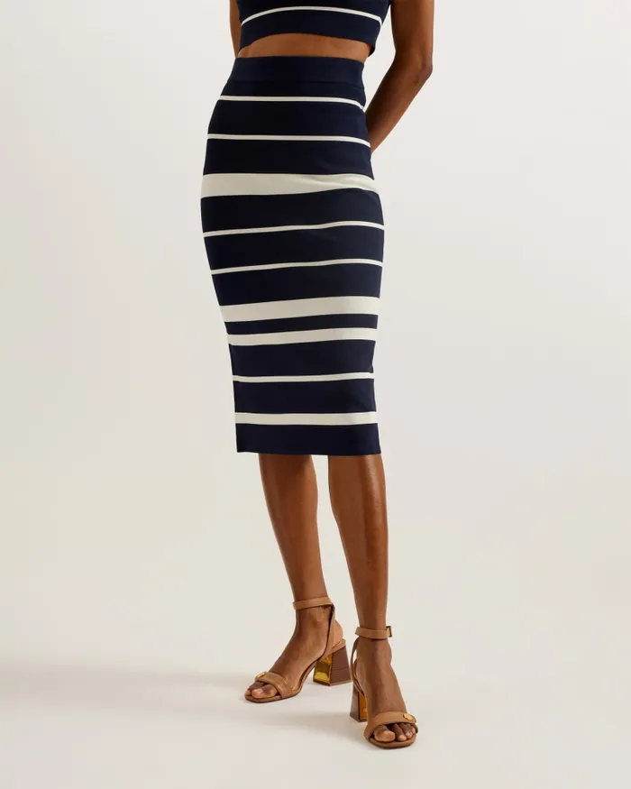 Women EMILIHA 8211 Striped Knit Bodycon Midi Skirt Navy Ted Baker Skirts