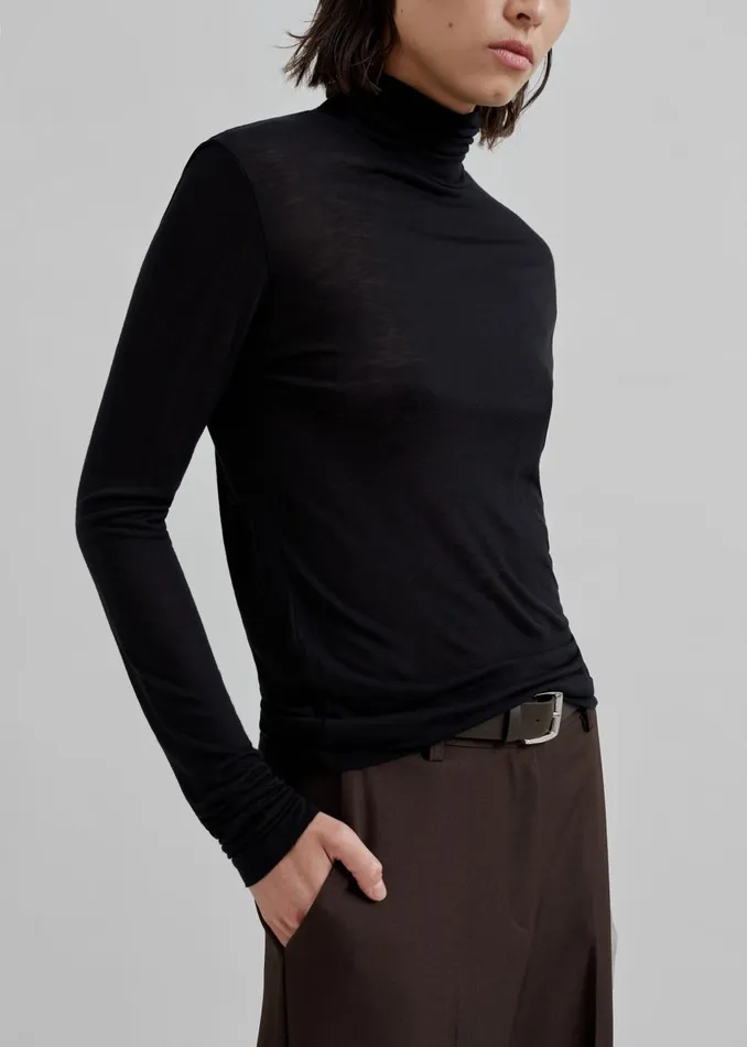 Women Evren Sheer Turtleneck 8211 Black The Frankie Shop Knitwear