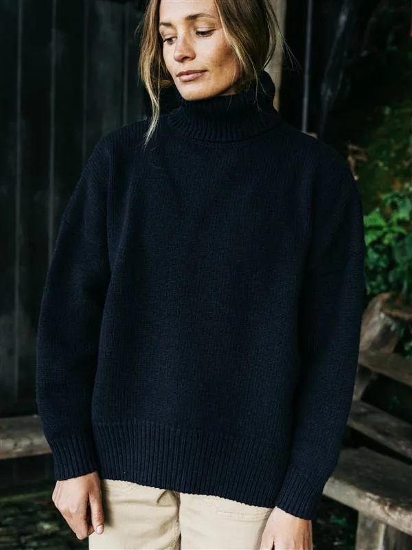 Women Eyre Roll Neck Knit Jumper Navy Finisterre Knitwear