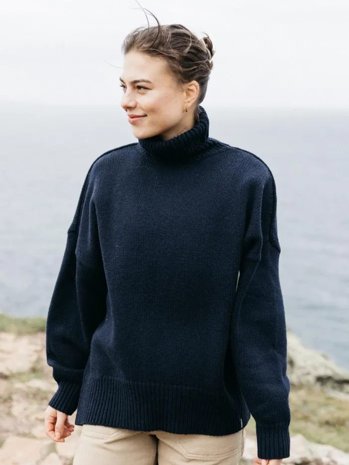 Women Eyre Roll Neck Knit Jumper Navy Finisterre Knitwear