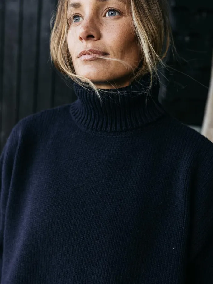 Women Eyre Roll Neck Knit Jumper Navy Finisterre Knitwear