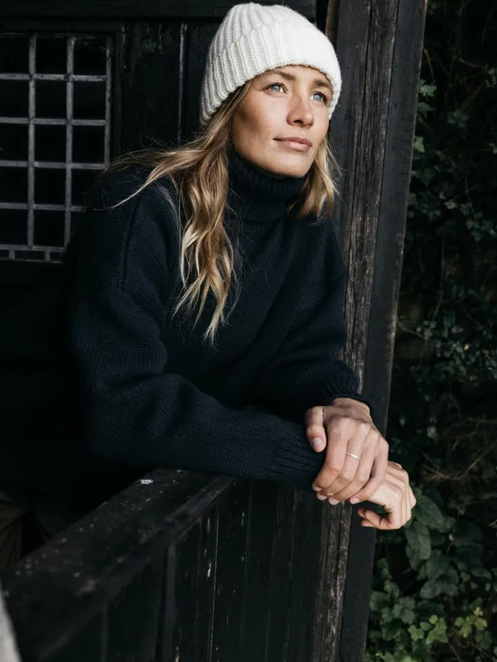 Women Eyre Roll Neck Knit Jumper Navy Finisterre Knitwear