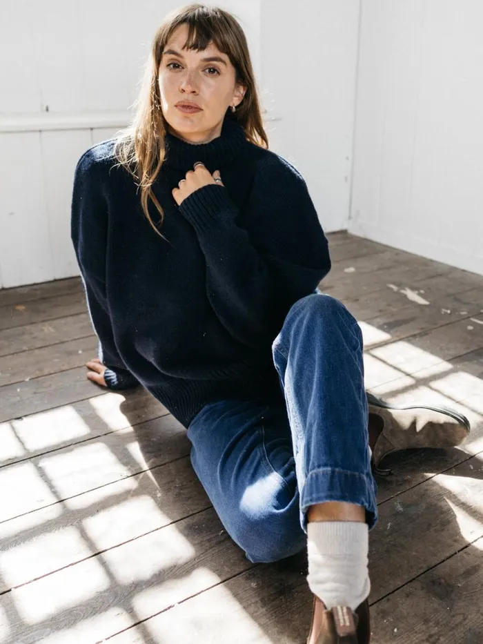 Women Eyre Roll Neck Knit Jumper Navy Finisterre Knitwear
