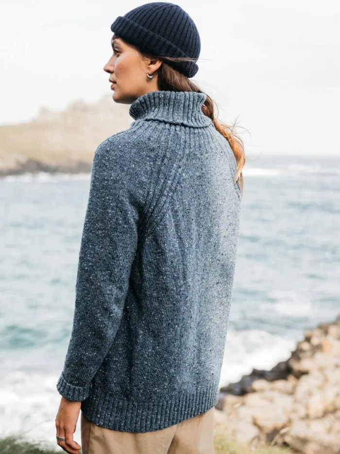 Women Farne Roll Neck Knit Jumper Indigo Finisterre Knitwear