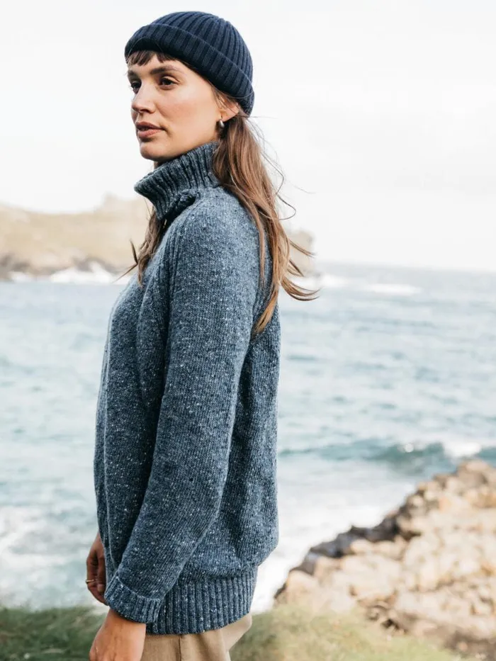 Women Farne Roll Neck Knit Jumper Indigo Finisterre Knitwear