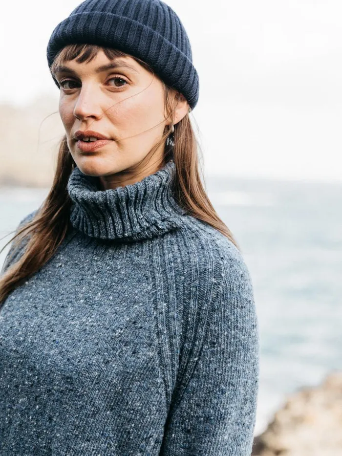 Women Farne Roll Neck Knit Jumper Indigo Finisterre Knitwear