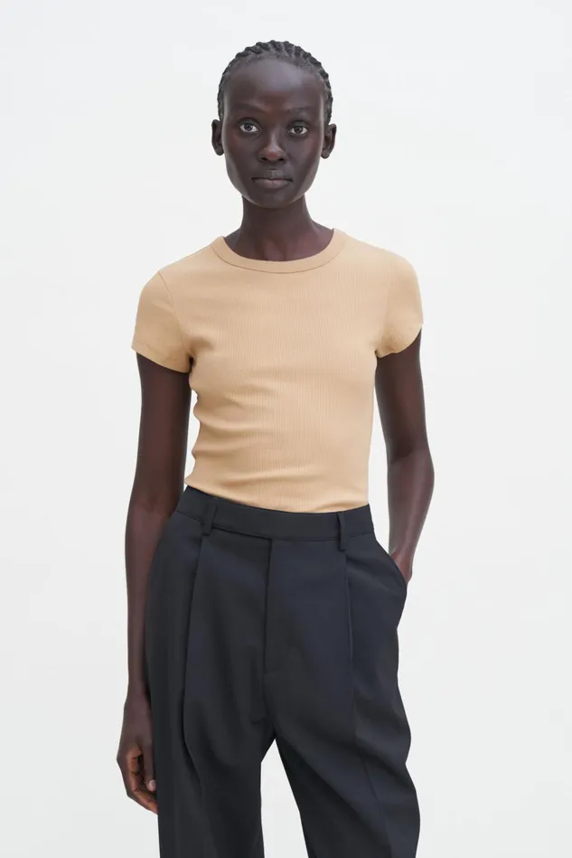 Women Fine Rib Tee Sand Beige Filippa K Tops