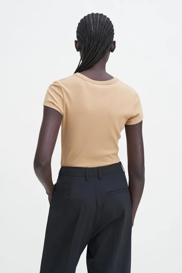 Women Fine Rib Tee Sand Beige Filippa K Tops
