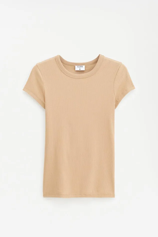 Women Fine Rib Tee Sand Beige Filippa K Tops