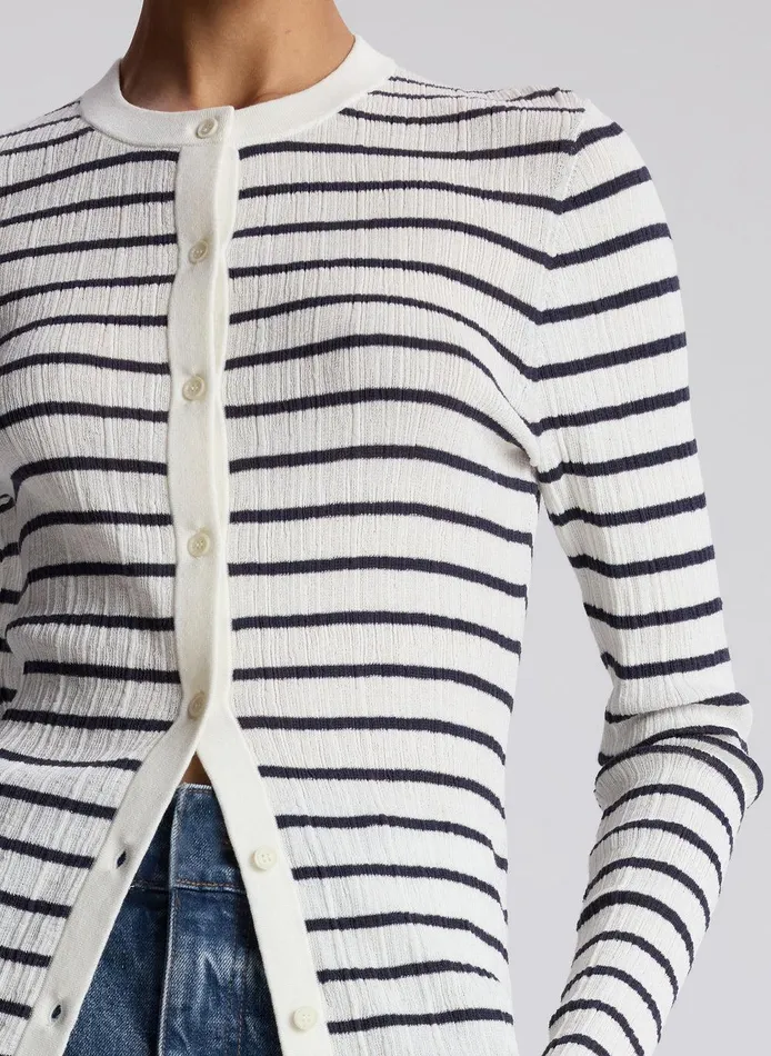 Women Fisher Fine Cotton Cardigan Bright Whitenavy ALC Knitwear