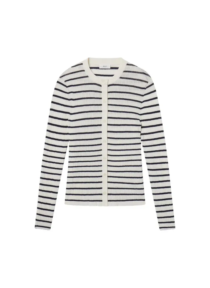 Women Fisher Fine Cotton Cardigan Bright Whitenavy ALC Knitwear
