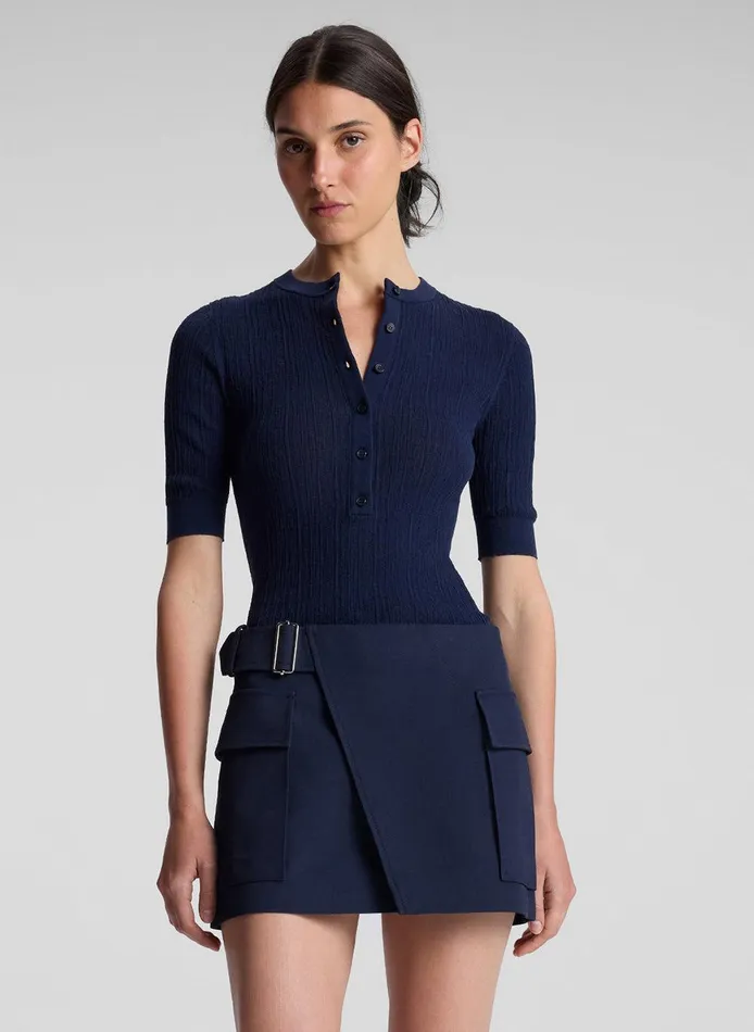 Women Fisher Fine Cotton Knit Top Navy ALC Knitwear