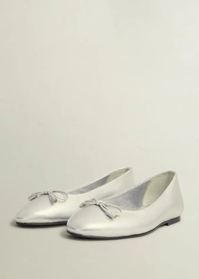 Women Flats Hobbs Priya Leather Ballerina Silver Metallic