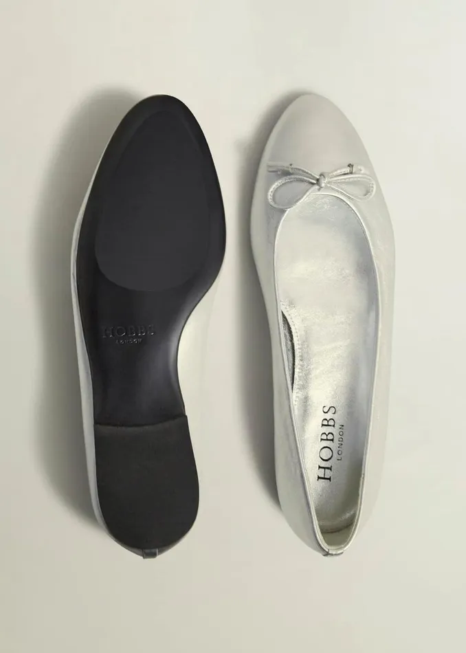 Women Flats Hobbs Priya Leather Ballerina Silver Metallic