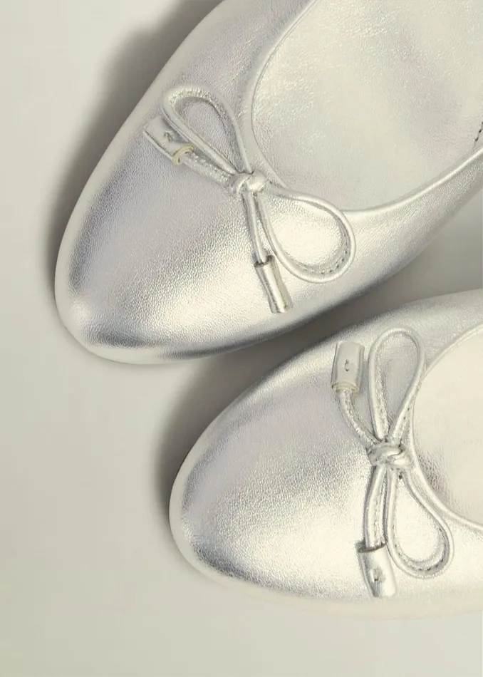 Women Flats Hobbs Priya Leather Ballerina Silver Metallic