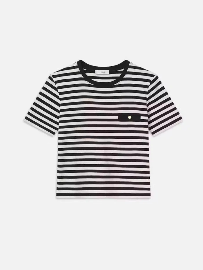 Women FRAME Tanks and Tees Striped Pocket Tee