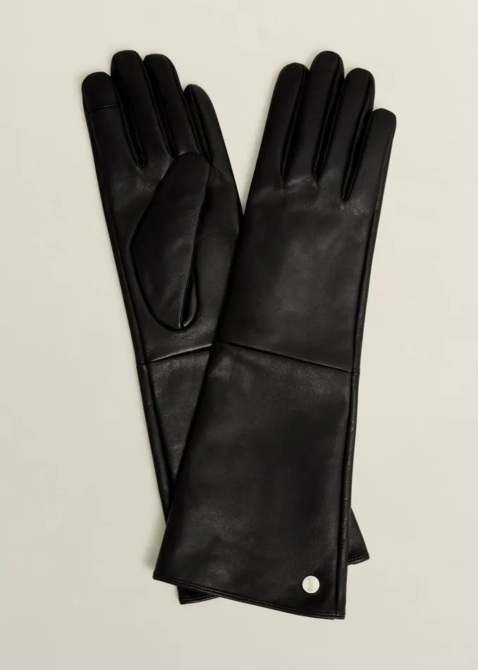 Women Gloves Hobbs Meghan Leather Long Gloves Black