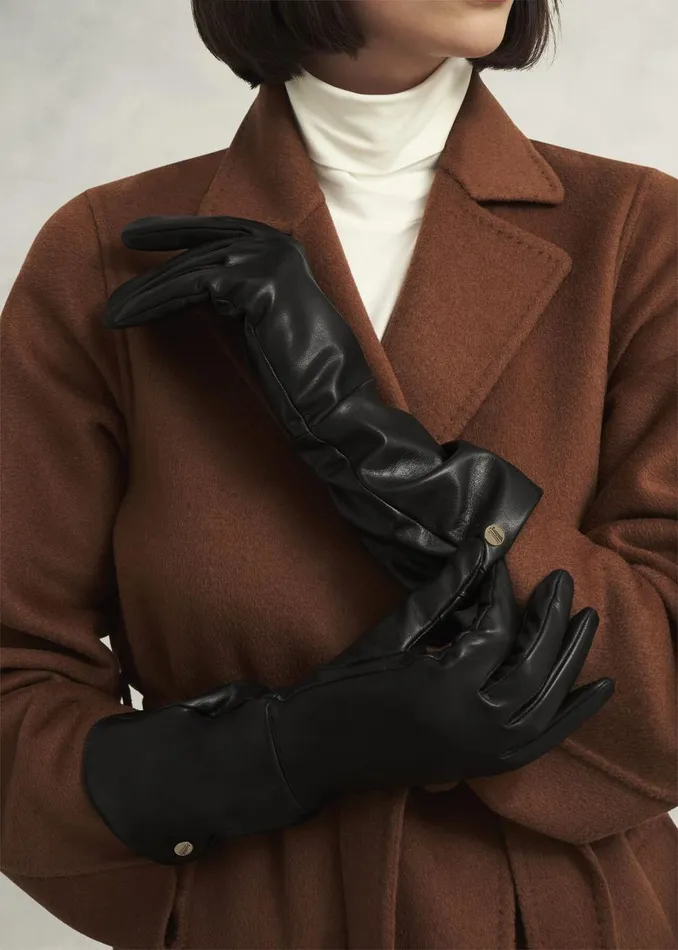 Women Gloves Hobbs Meghan Leather Long Gloves Black