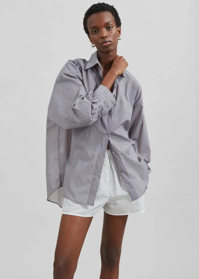 Women Ira Semi Sheer Button Up Shirt 8211 Grey The Frankie Shop Tops