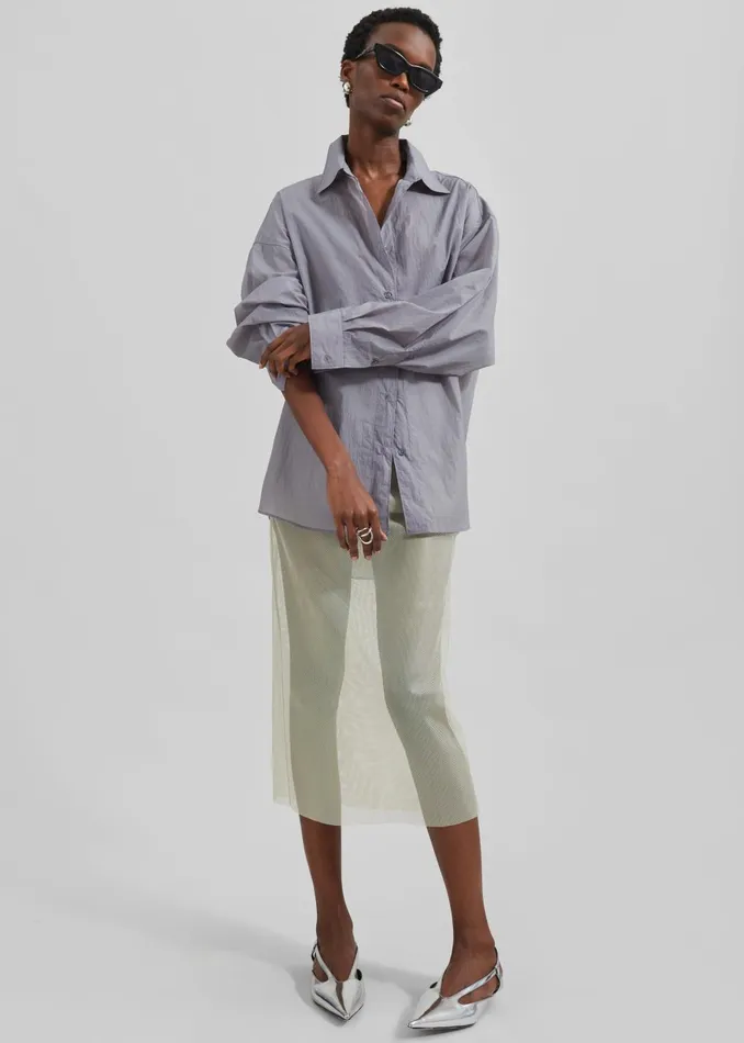 Women Ira Semi Sheer Button Up Shirt 8211 Grey The Frankie Shop Tops