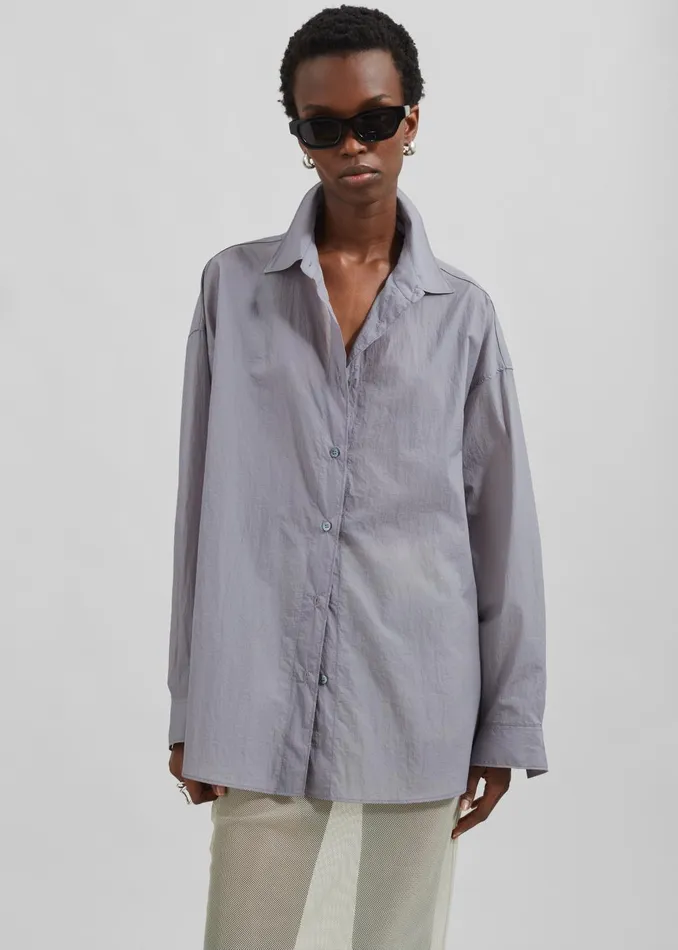 Women Ira Semi Sheer Button Up Shirt 8211 Grey The Frankie Shop Tops