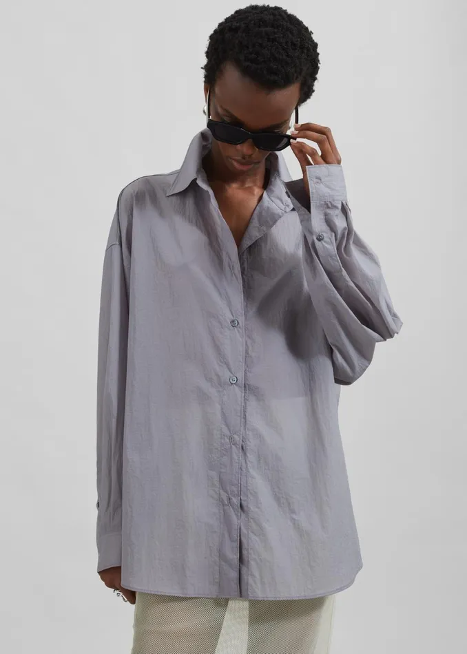 Women Ira Semi Sheer Button Up Shirt 8211 Grey The Frankie Shop Tops