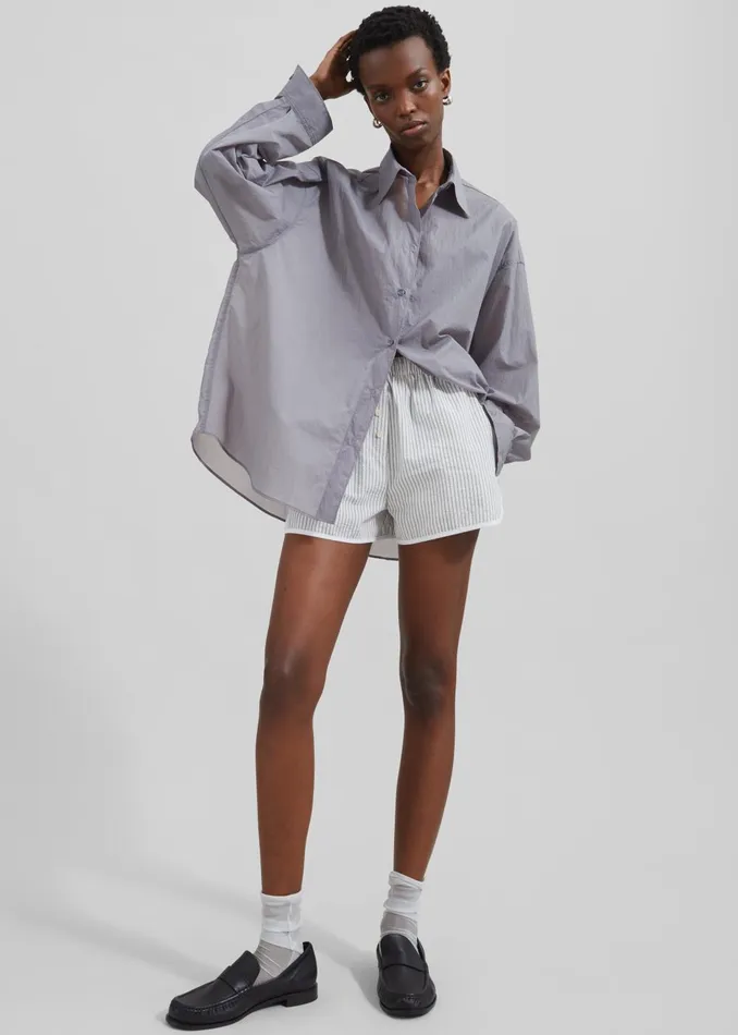 Women Ira Semi Sheer Button Up Shirt 8211 Grey The Frankie Shop Tops