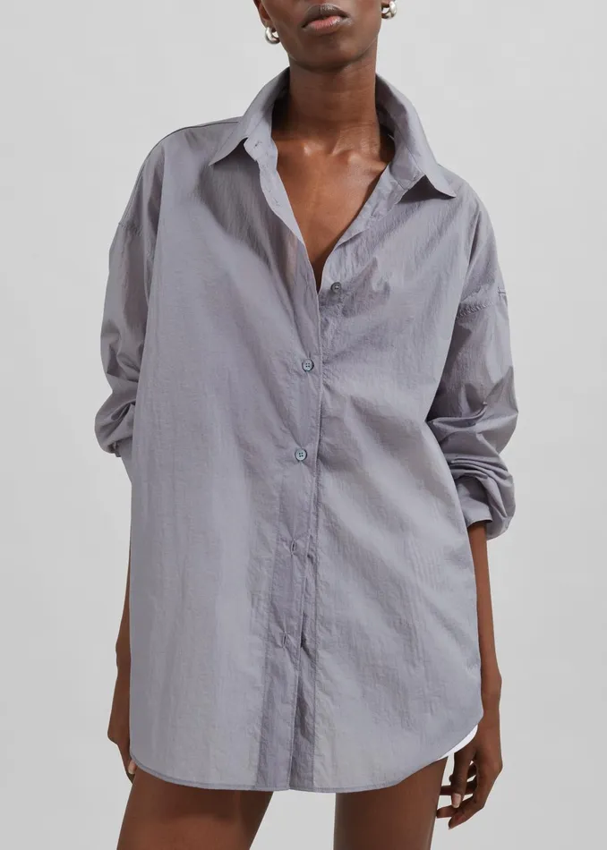 Women Ira Semi Sheer Button Up Shirt 8211 Grey The Frankie Shop Tops