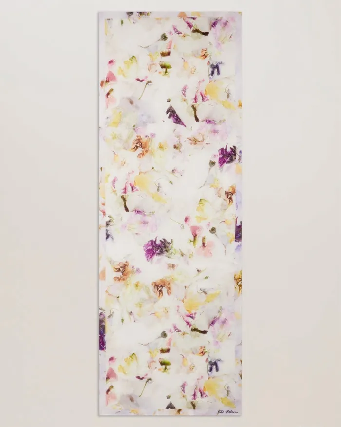 Women IRISY 8211 Floral Printed Long Silk Scarf Cream Ted Baker Scarves