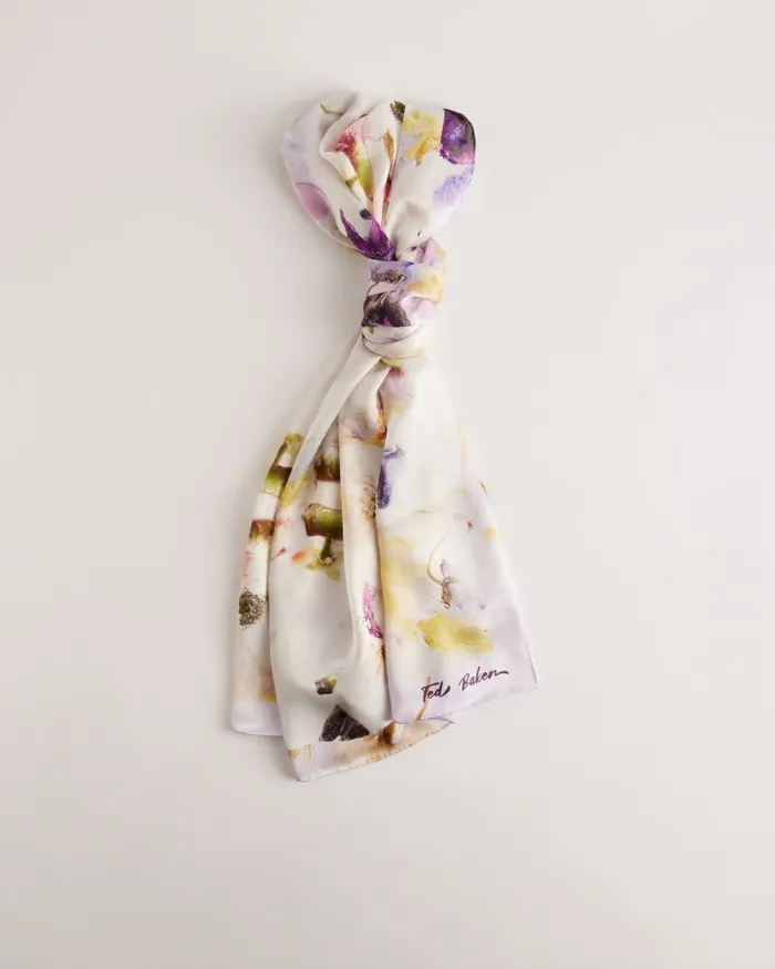 Women IRISY 8211 Floral Printed Long Silk Scarf Cream Ted Baker Scarves Women IRISY 8211 Floral Printed Long Silk Scarf Cream Ted Baker Scarves