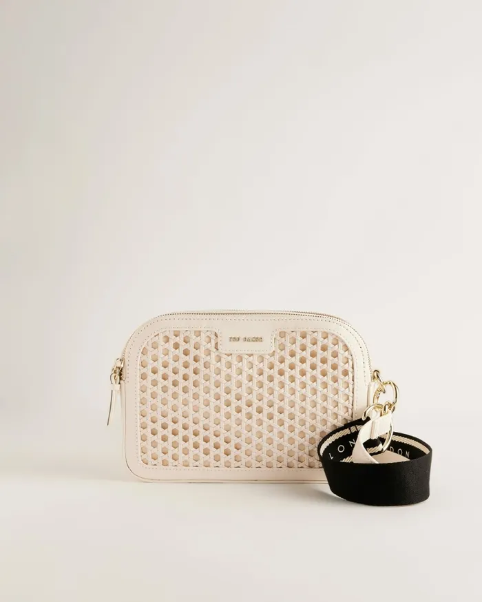 Women IVETA 8211 Webbing Crossbody Camera Bag With Woven Detail Cream Ted Baker Crossbody Bags