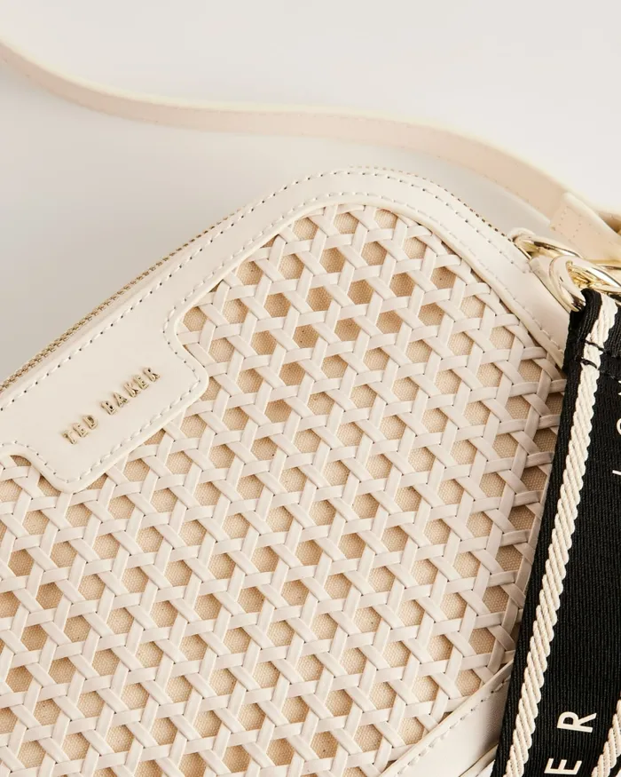 Women IVETA 8211 Webbing Crossbody Camera Bag With Woven Detail Cream Ted Baker Crossbody Bags