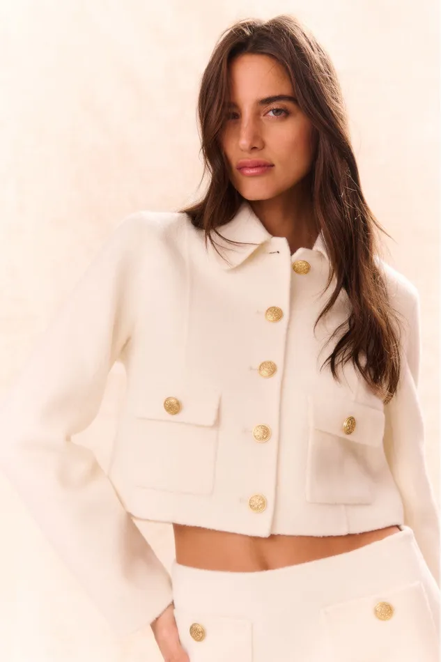 Women Jackets and Coats LoveShackFancy Lettie Wool MilitaryInspired Jacket Oatmeal